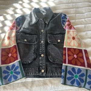 Colorful Floral Sleeve Denim Jacket